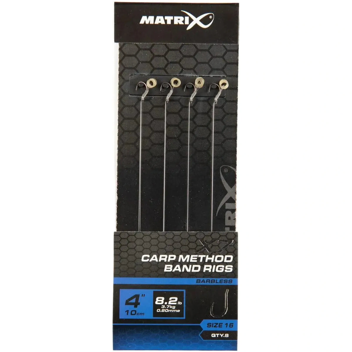 Matrix X7 Carp Method Band Rigs 4 inch / 10 cm – haak 16, 0.20 mm, zonder weerhaak, met bait band