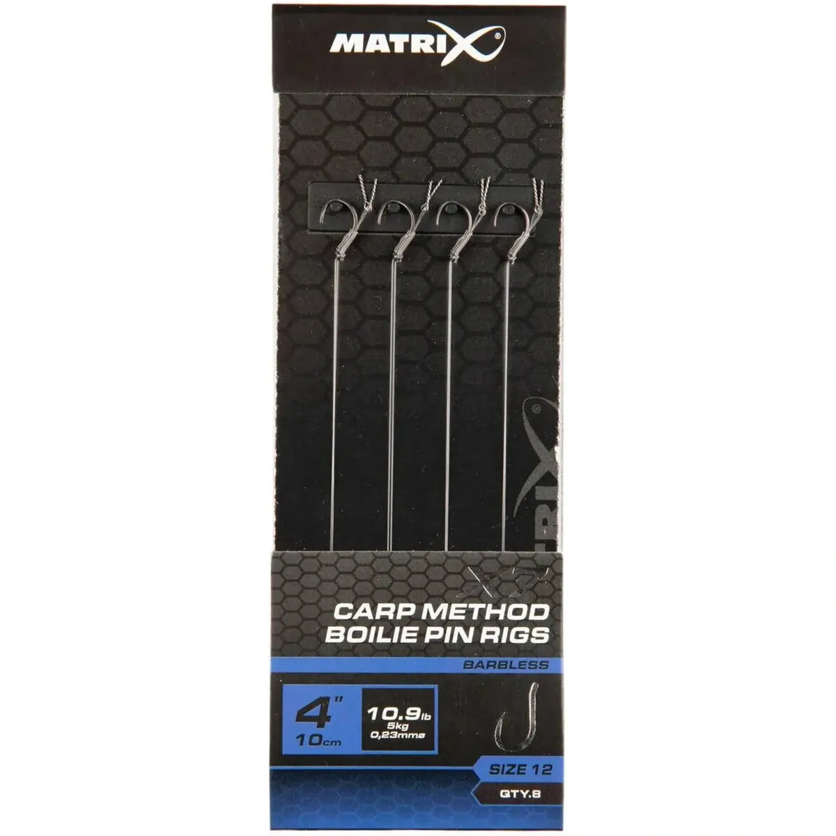 Matrix X7 Carp Method Boilie Pin Rigs 4 inch / 10 cm – haak 12, 0.23 mm, zonder weerhaak, met boilie pin