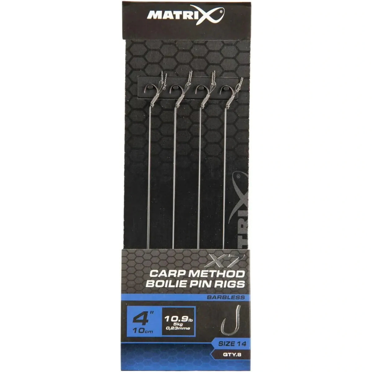 Matrix X7 Carp Method Boilie Pin Rigs 4 inch / 10 cm – haak 14, 0.23 mm, zonder weerhaak, met boilie pin