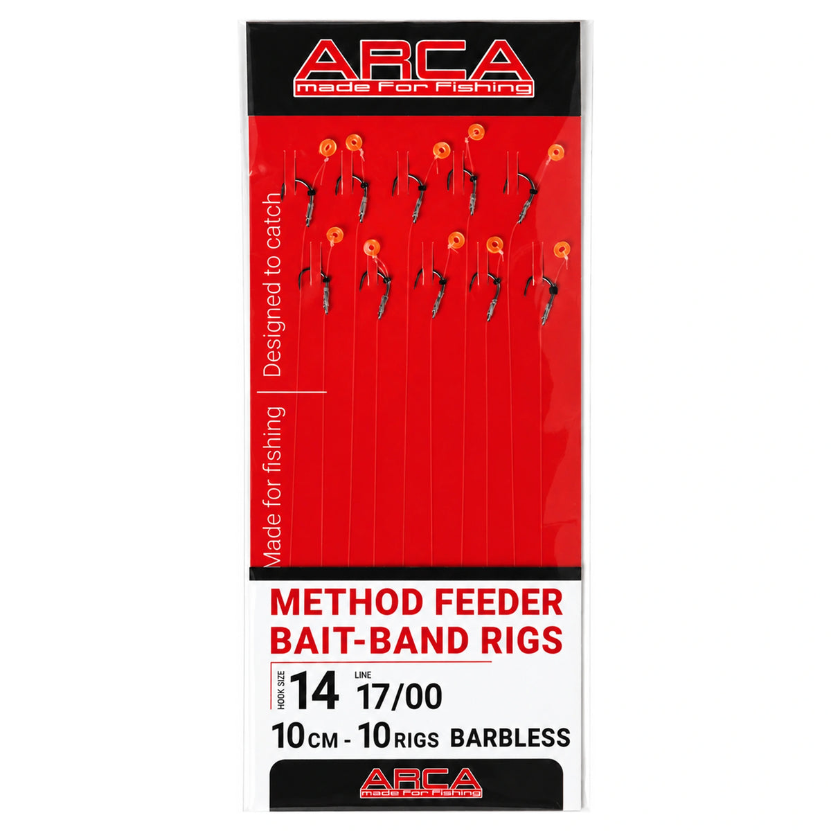 Arca Method Feeder Bait-band Rigs verpakking met tien onderlijnen en opdruk 14 17/00