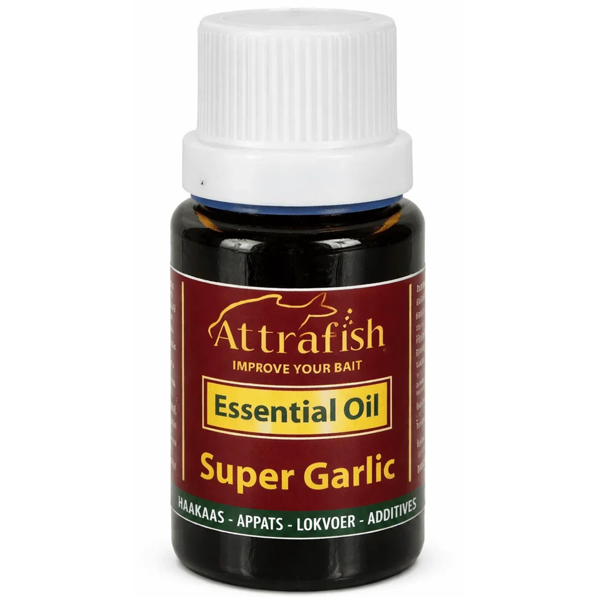 Attrafish Essential Oil Super Garlic 15 ml in een glazen flesje met witte dop