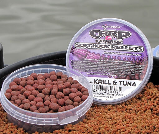 bait-tech carp & coarse soft hook pellets krill & tuna
