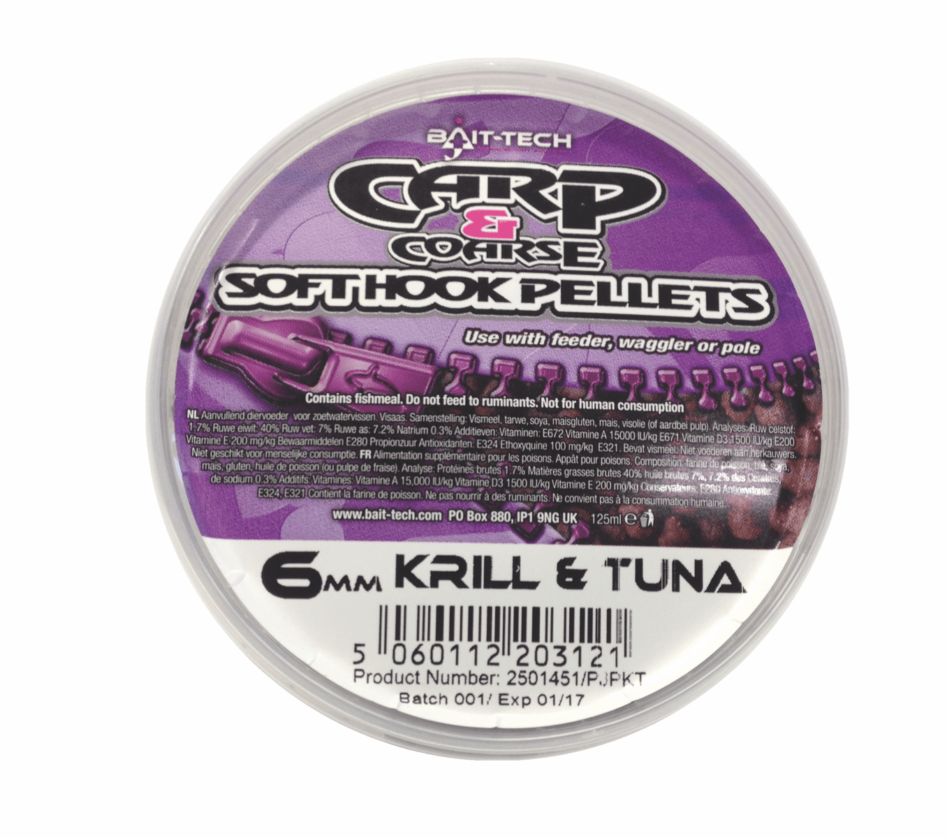 bait-tech carp & coarse soft hook pellets krill & tuna