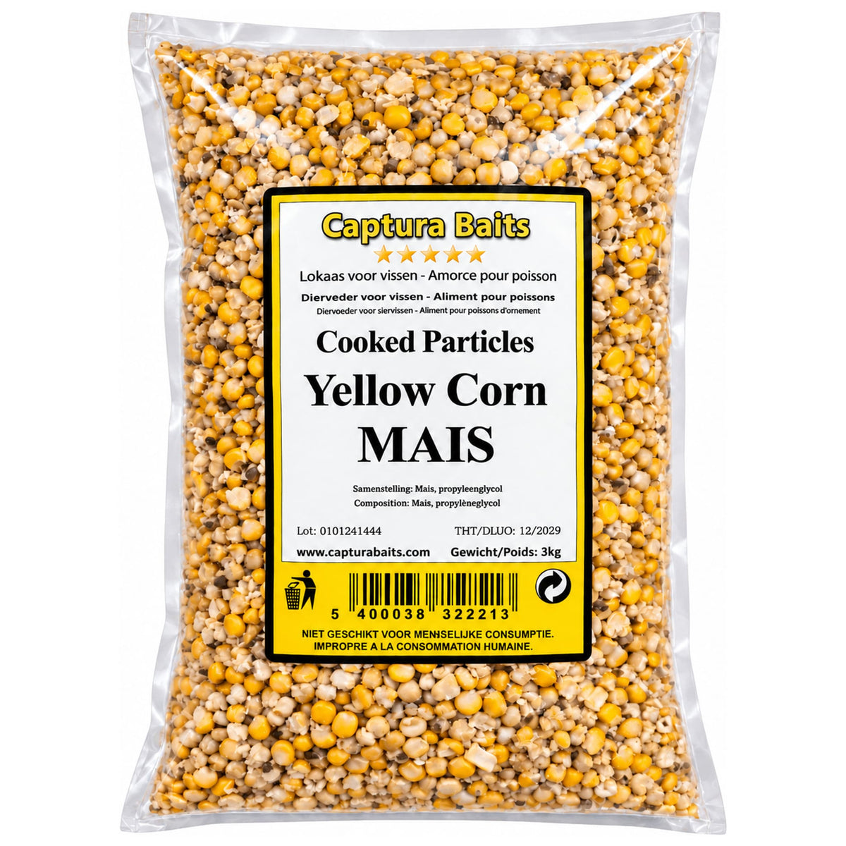 Captura Baits Cooked Particles Yellow Corn: transparante zak maïs van 3 kg