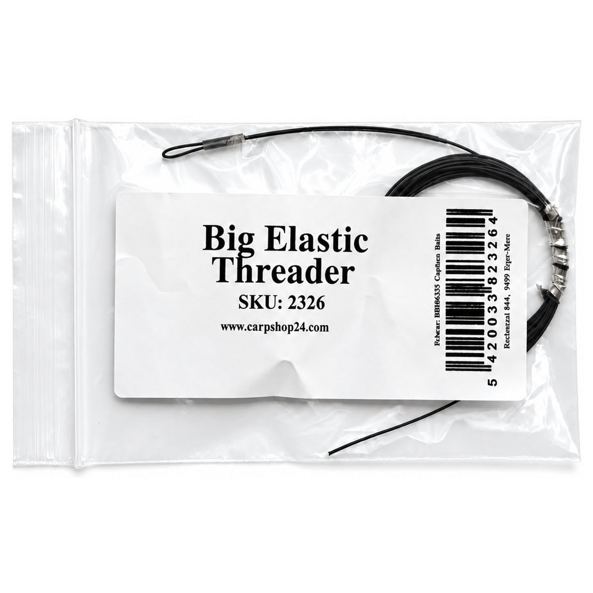 Carpshop24 Big Elastic Threader in transparant zakje met opgerolde zwarte draad en draadlus