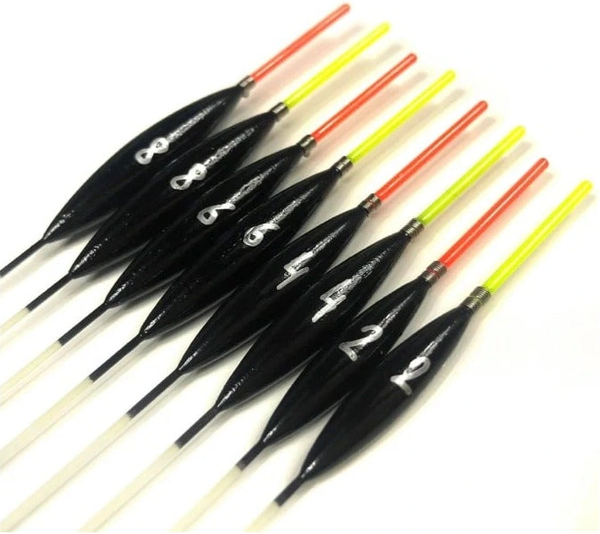 Carpshop24 Carp 3 dobbers rood en geel diagonaal overzicht