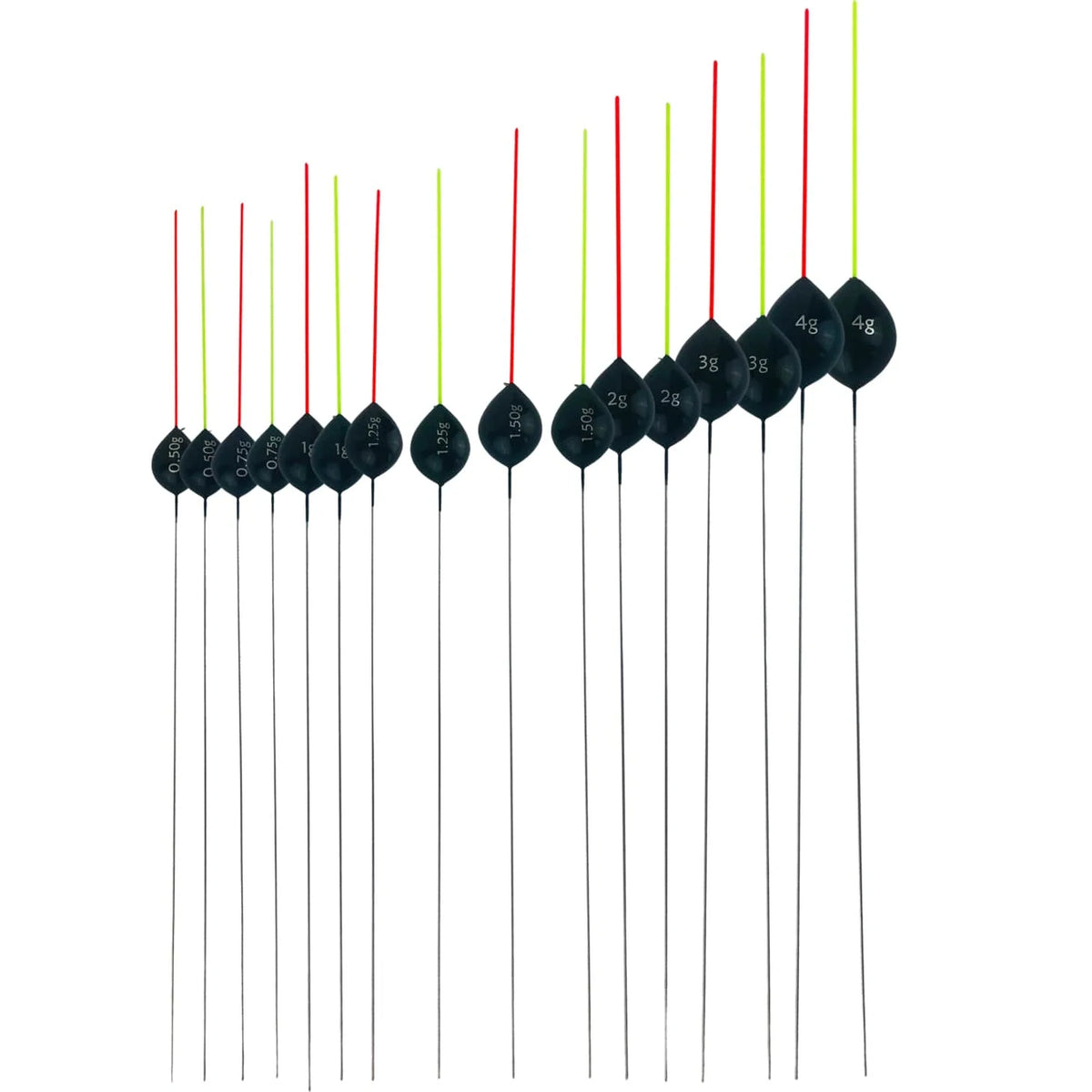 Carpshop24 Kanaal 8 volledige reeks dobbers met rode en gele antennes
