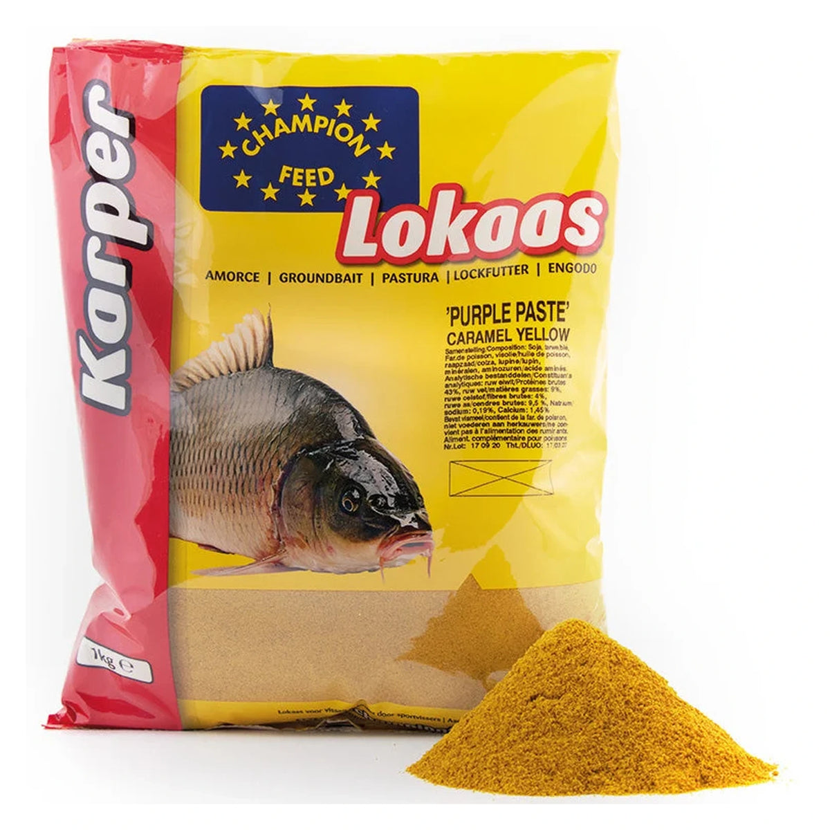 Champion Feed Purple Paste 1kg Caramel Yellow haakdeeg verpakking
