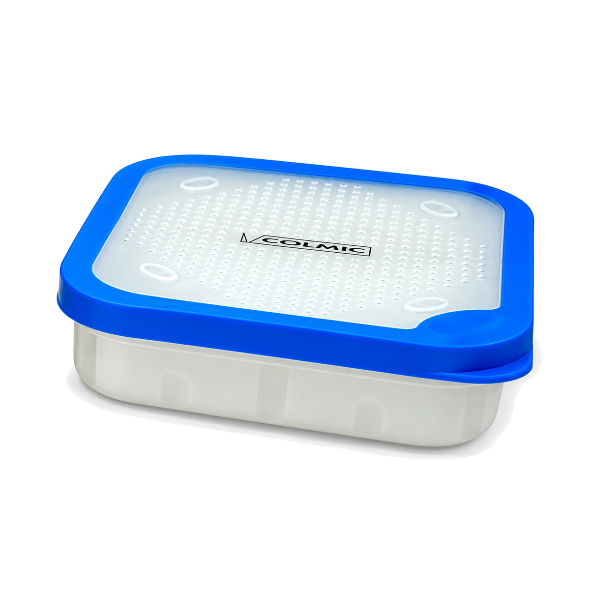 Colmic Bait Box RS 1 liter – ondiepe madendoos met blauwe rand en geventileerd deksel