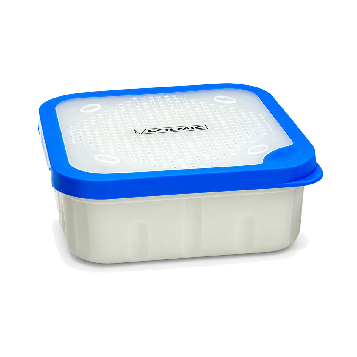 Colmic Bait Box RS 1,5 liter – madendoos met blauwe dekselrand en doorschijnend geventileerd deksel