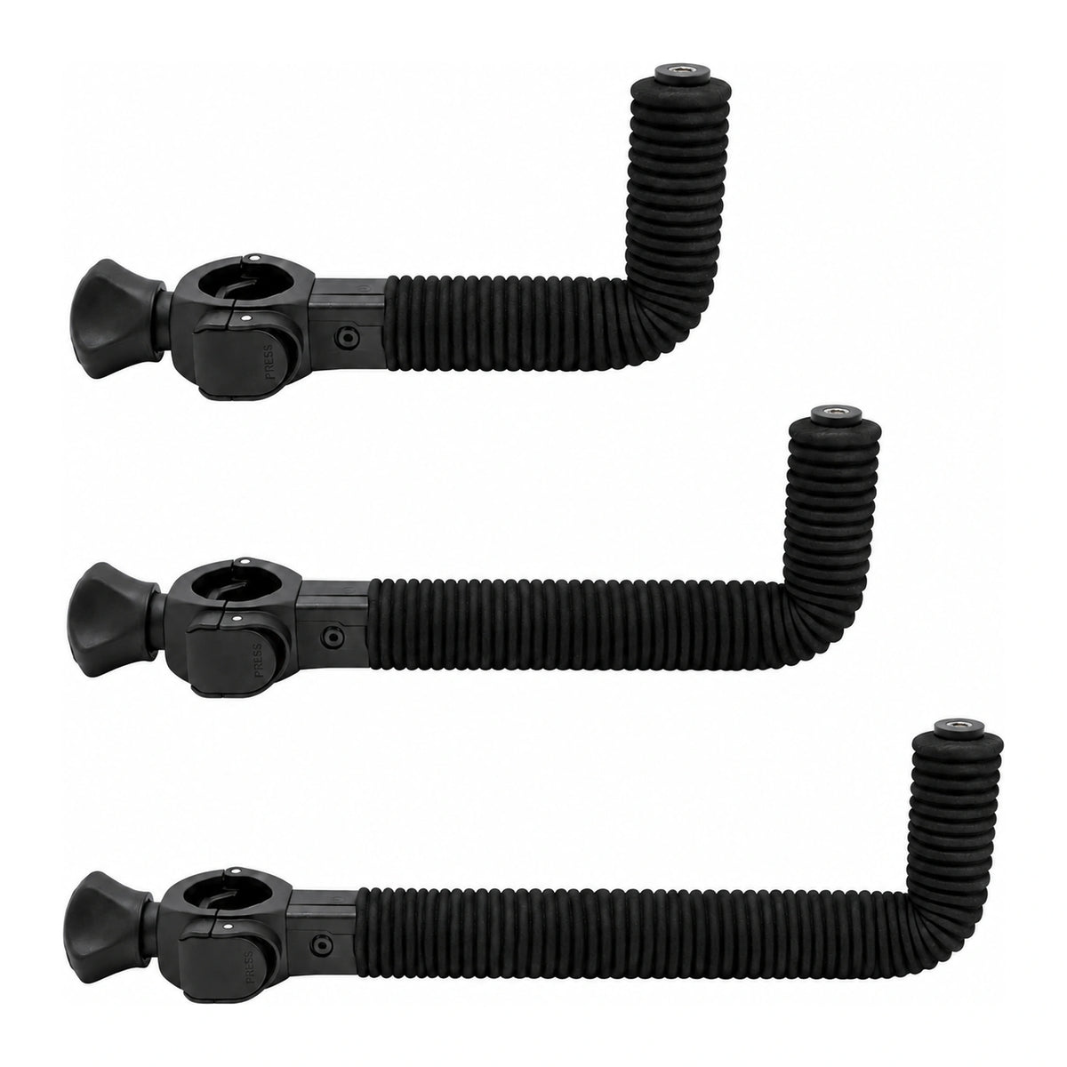 Colmic EVA Rod Rest Fast Unlock – reeksvergelijking van drie zwarte EVA-hengelsteunen met snelkoppeling