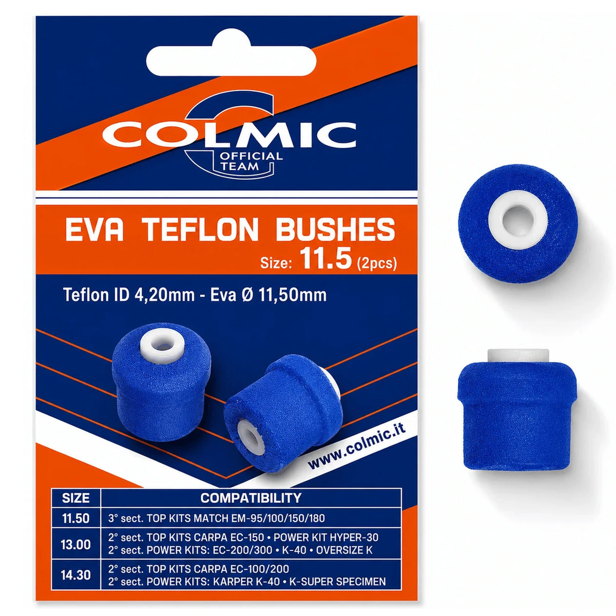 Colmic EVA Teflon Bushes 11,5 mm met twee productaanzichten