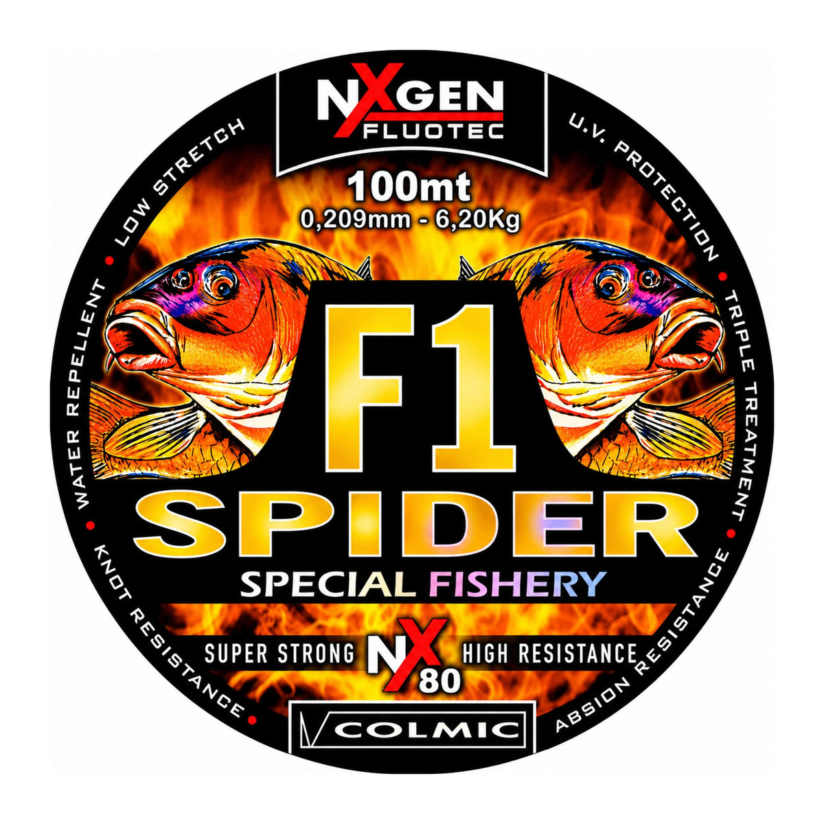 Colmic F1 Spider Special Fishery NXGEN Fluotec 100m, 0.209mm, 6.20kg label