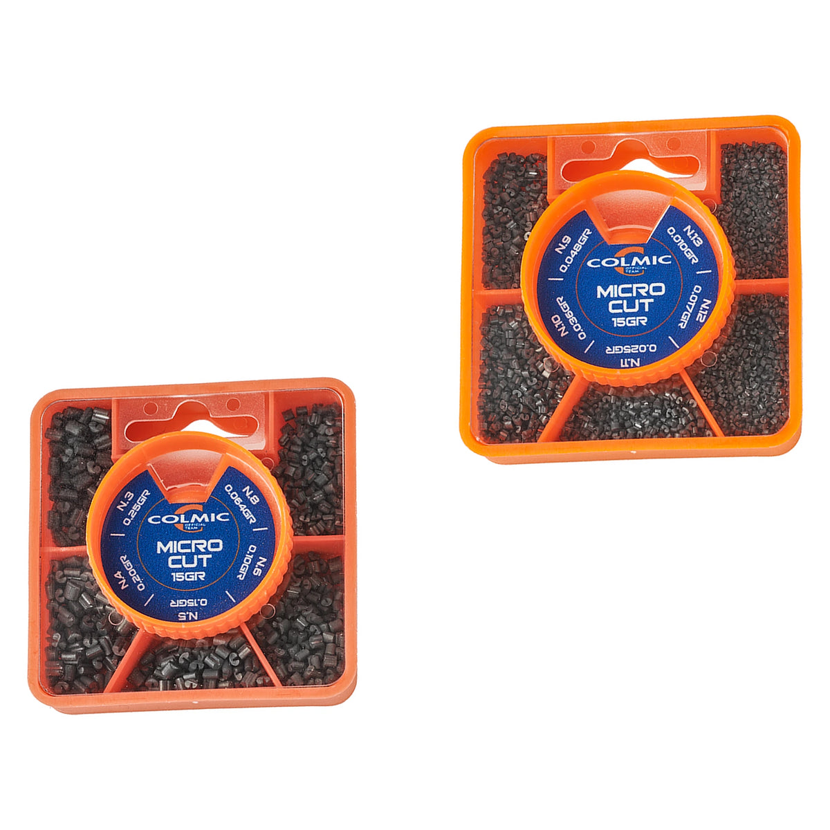 Colmic Micro Cut twee verdeeldozen met grote en kleine loodmaten