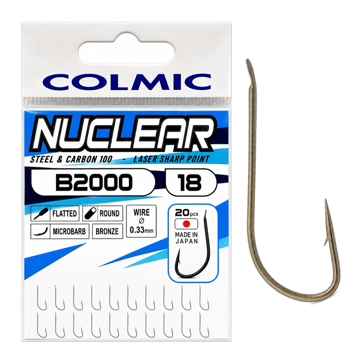 Colmic Nuclear B2000 Barbed Bronze maat 18 – bronzen haak met weerhaak, verpakking met 20 haken