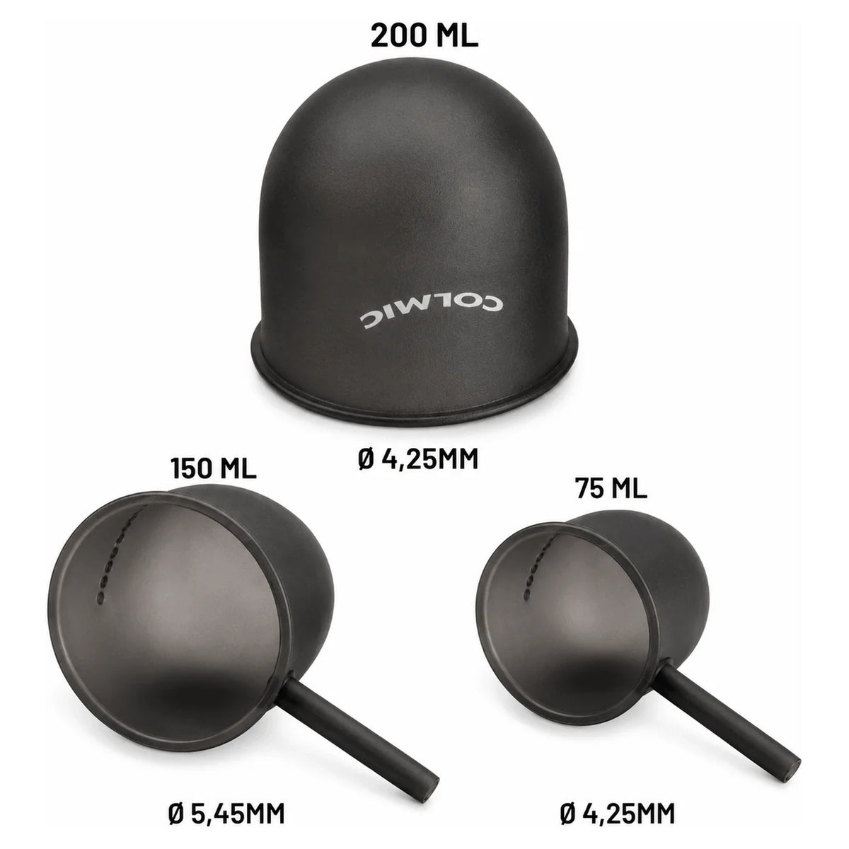 Colmic Pole Pot – drie zwarte voerpotten van 75, 150 en 200 ml