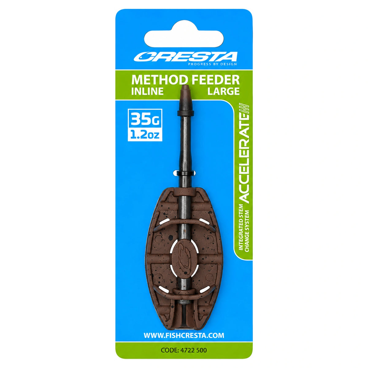 Cresta inline methodfeeder op blauwe groene verpakking met opdruk LARGE 35G 1.2oz