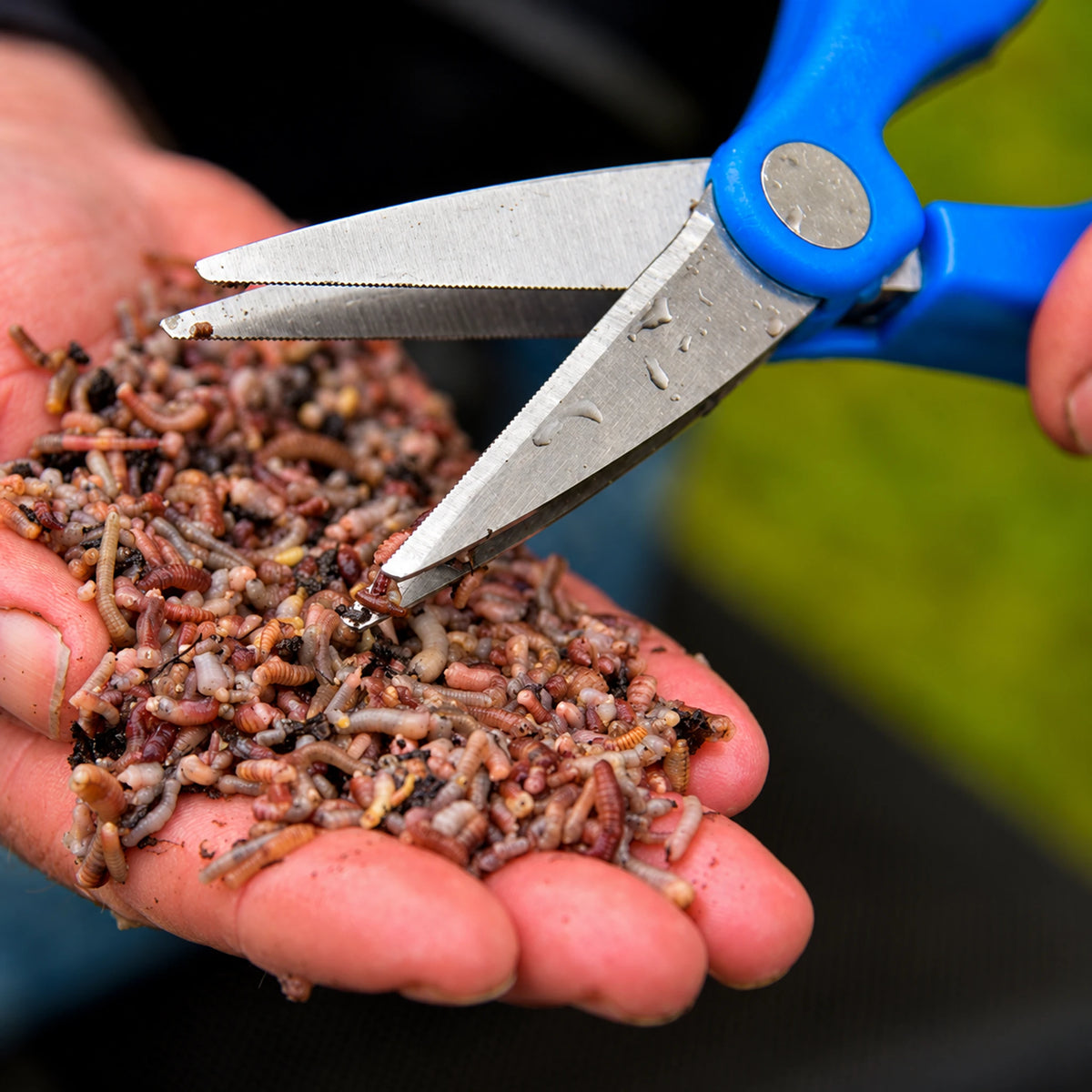Cresta Double Blade Wormchopper knipt aas boven een hand