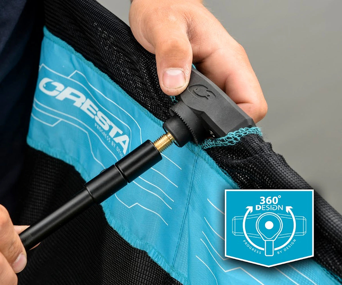 Cresta Easy Dry Keepnet 360° Block 3m – leefnet bevestigen aan een bankstick via het verstelblok