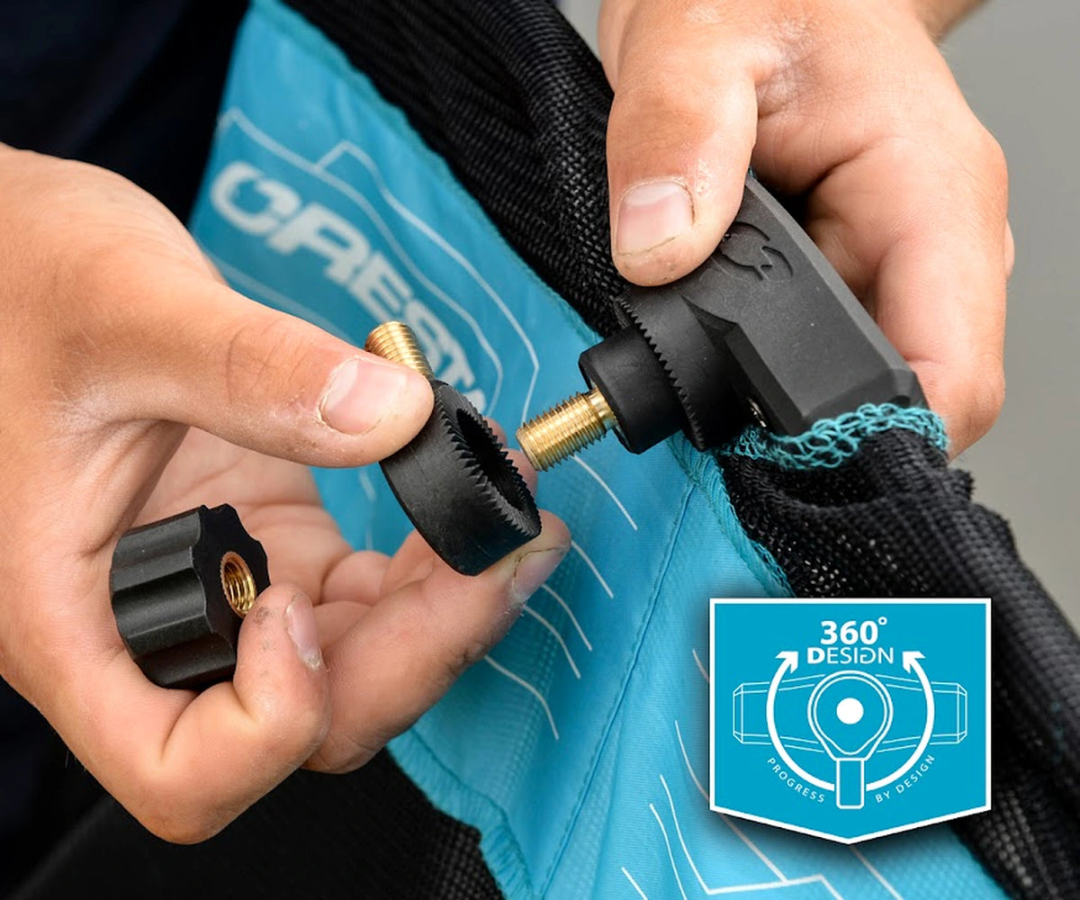 Cresta Easy Dry Keepnet 360° Block 3m – detail van verstelblok, schroefdraad en vertanding