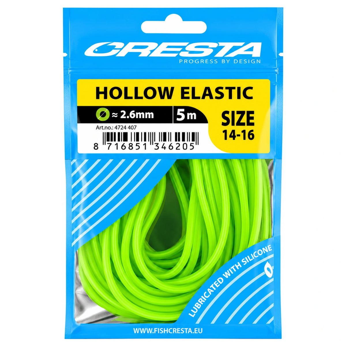 Cresta Hollow Elastic 2,6 mm groen fluo, 5 meter