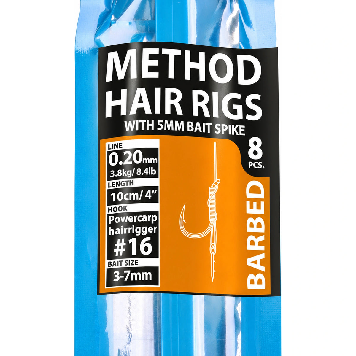 Cresta 4 inch Method Hair Rigs Barbed met 5 mm Bait Spike – 10 cm onderlijnen met haak 16 en 0,20 mm