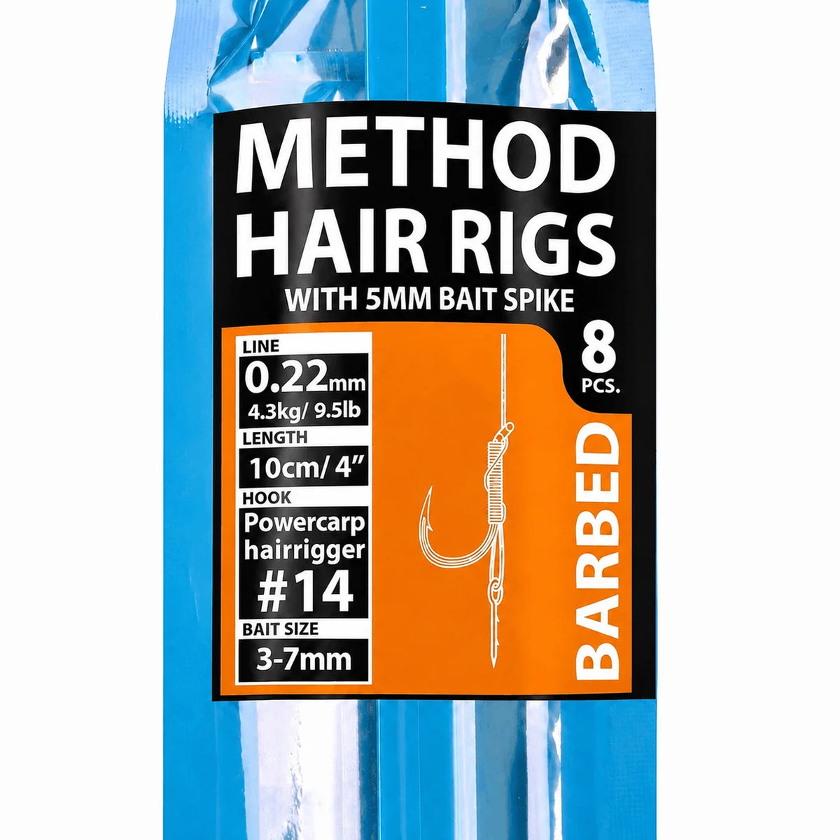 Cresta 4 inch Method Hair Rigs Barbed met 5 mm Bait Spike – 10 cm onderlijnen met haak 14 en 0,22 mm