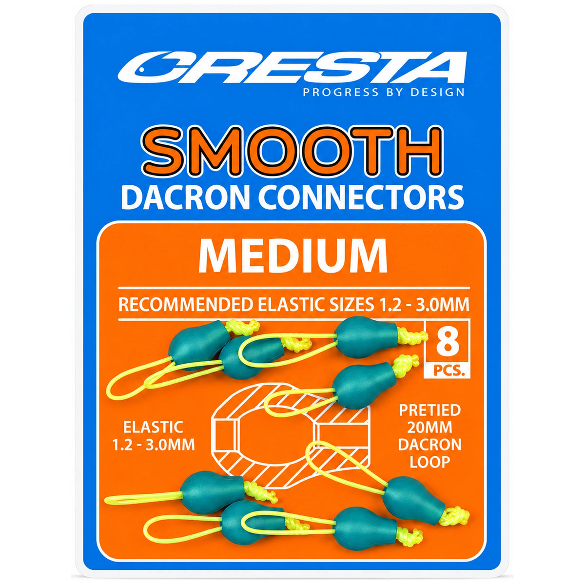 Cresta Smooth Dacron Connectors Medium – voor elastiek 1,2 tot 3,0 mm