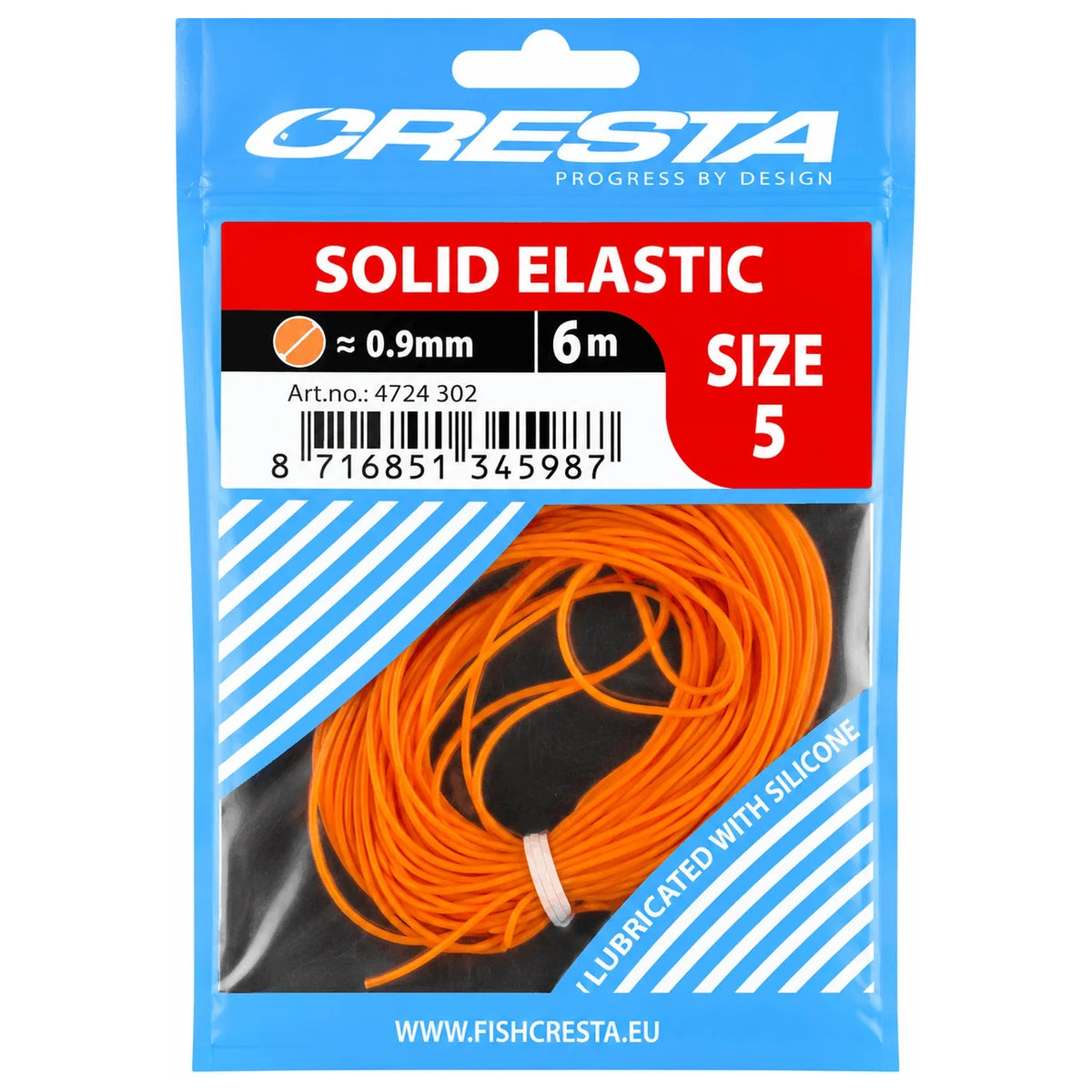 Cresta Solid Elastic 6 m – oranje vol vastehengel-elastiek van 0,9 mm