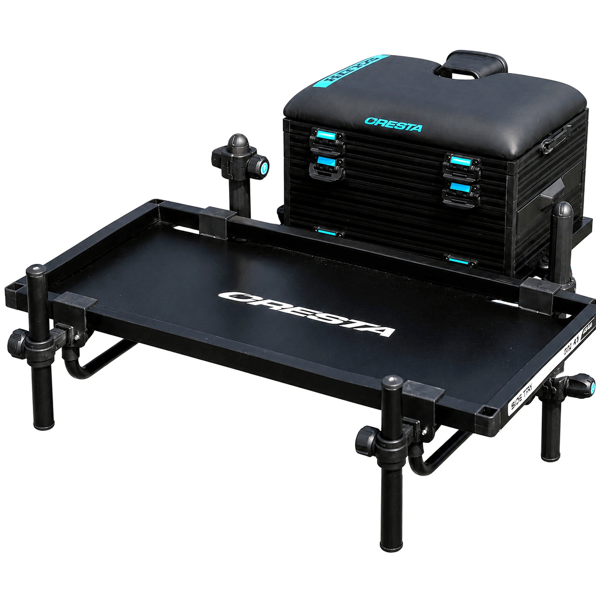 Cresta Solith Accessoires Side Tray – zwarte aastafel gemonteerd aan de zitkist met vier klembevestigingen