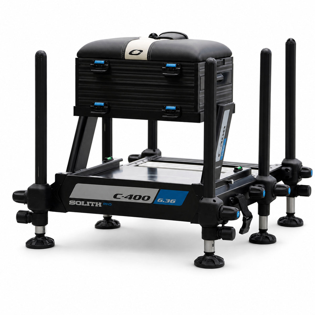 Cresta Solith C400 Pro Seatbox achteraanzicht met voetplateau op witte achtergrond