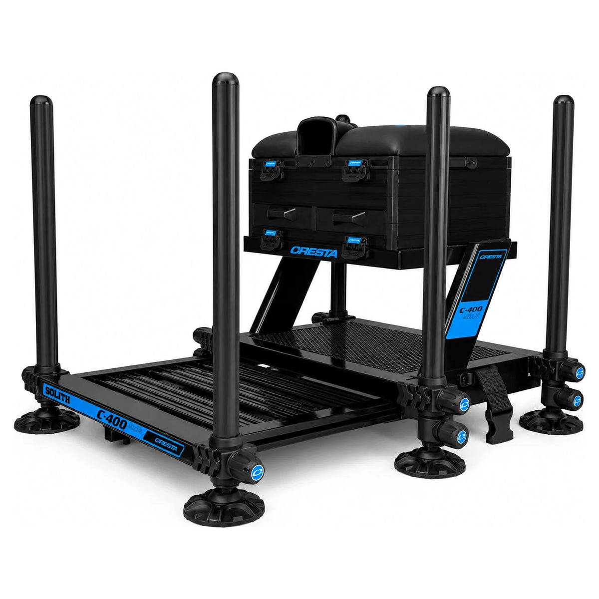 Cresta Solith C400 Seatbox Black – zwarte zitkist met zes poten en verstelbaar voetplateau