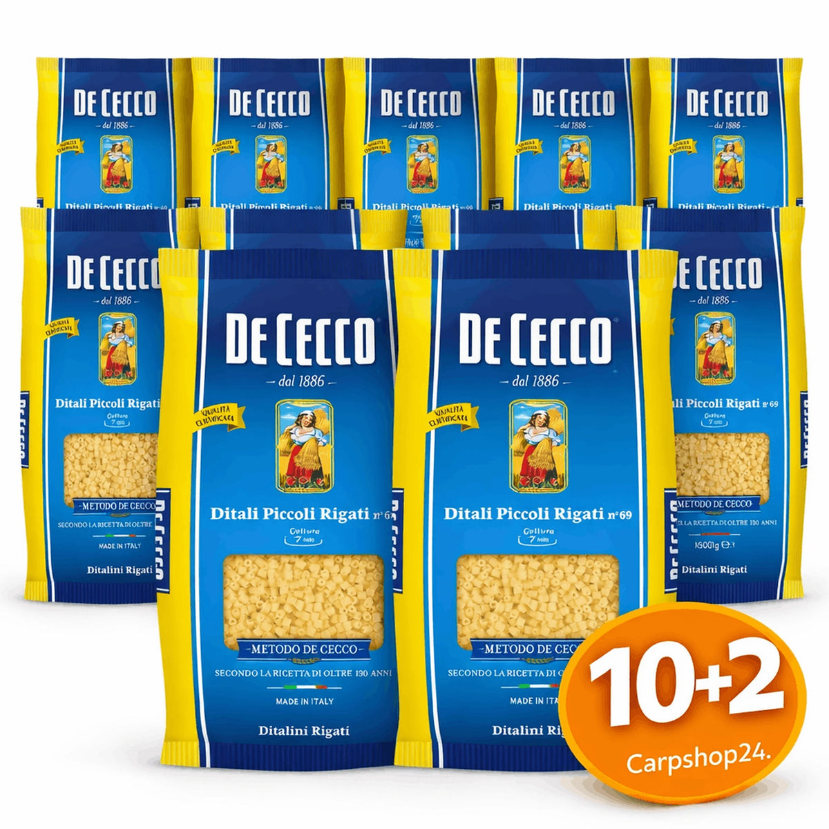 De Cecco Ditali Piccoli Rigati nr. 69 – twaalf zakken pasta bij de 10+2-pakketdeal