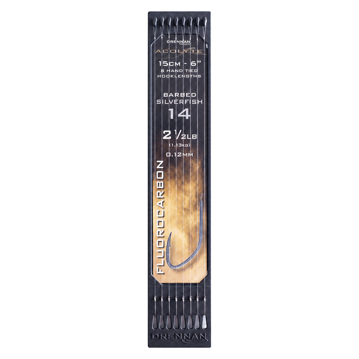 Drennan Acolyte Silverfish Barbed 15 cm onderlijnen – Hook Plate haak 14, 0,12 mm en 2½ lb