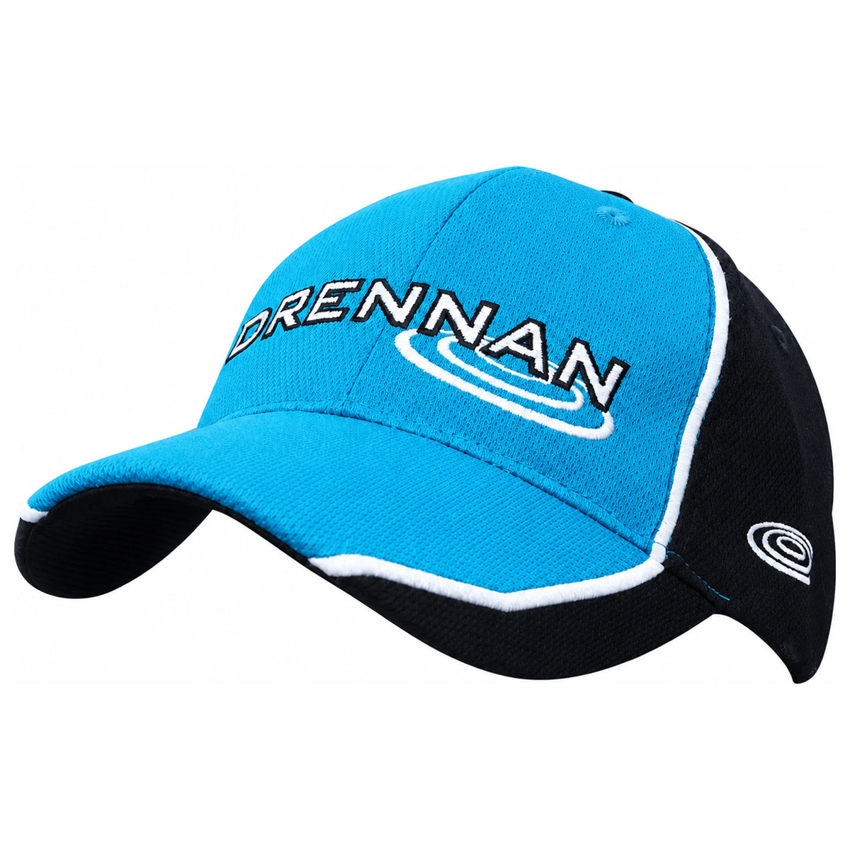 Drennan Aqua Black Cap – aqua-zwarte pet met witte bies en geborduurd Drennan-logo