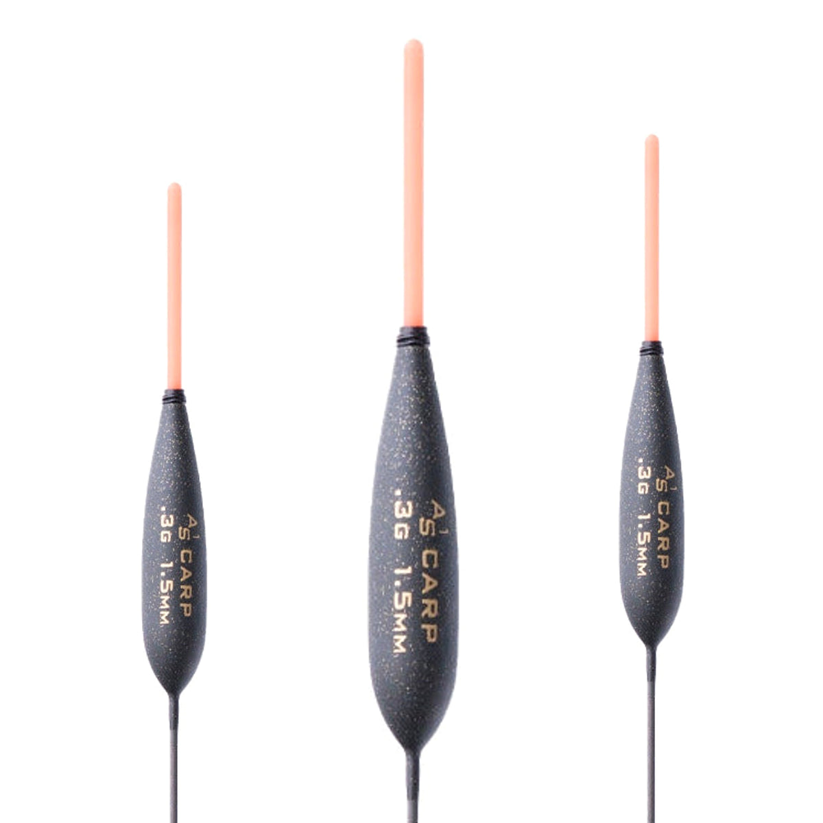 Drennan AS Carp 1 0.3g: drie dobbers met rode antennes en originele opdruk