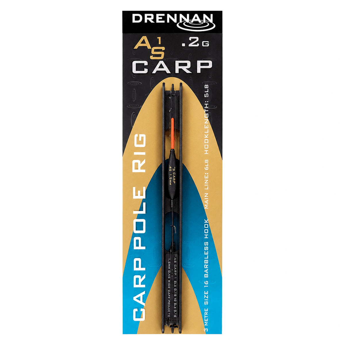 Drennan AS1 Carp Pole Rig FRAA01 – complete verpakking van het 0,20g-tuig met oranje antenne en zwart tuigenplankje
