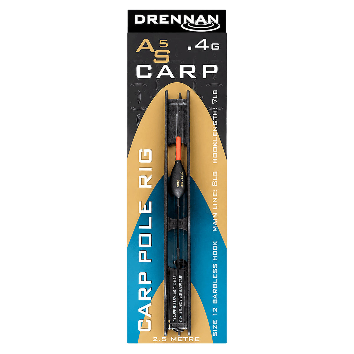 Drennan AS5 Carp Pole Rig 0,40 g – verpakking met compleet tuig, oranje antenne en 7 lb onderlijn