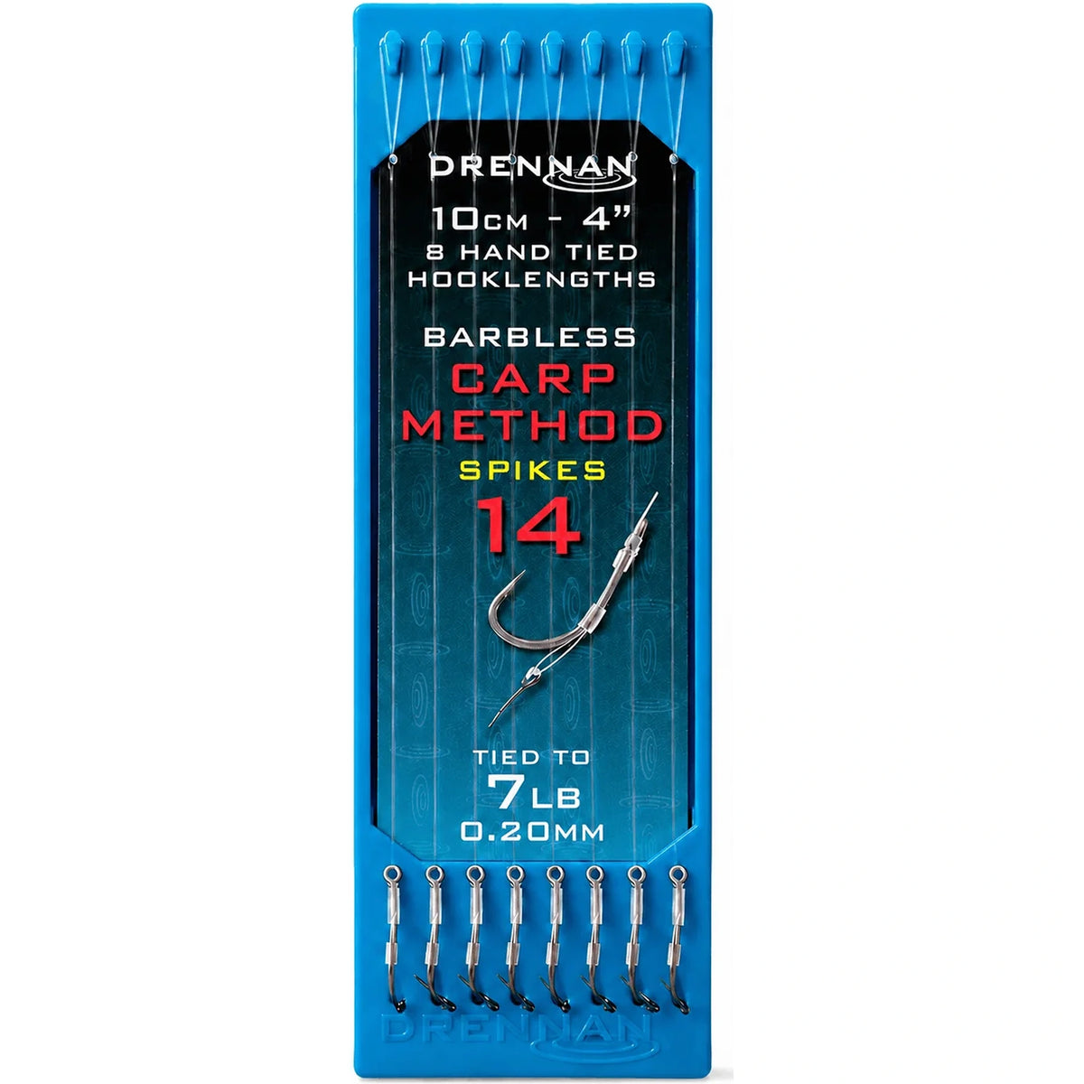 Drennan Carp Method Spikes – haakmaat 14, 7LB en 0,20mm op blauwe hook plate