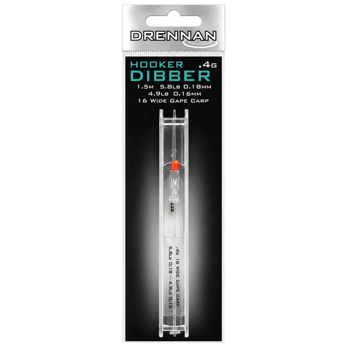 Drennan Hooker Dibber tuig van 0.4 g in verpakking met transparante dobber en rode top
