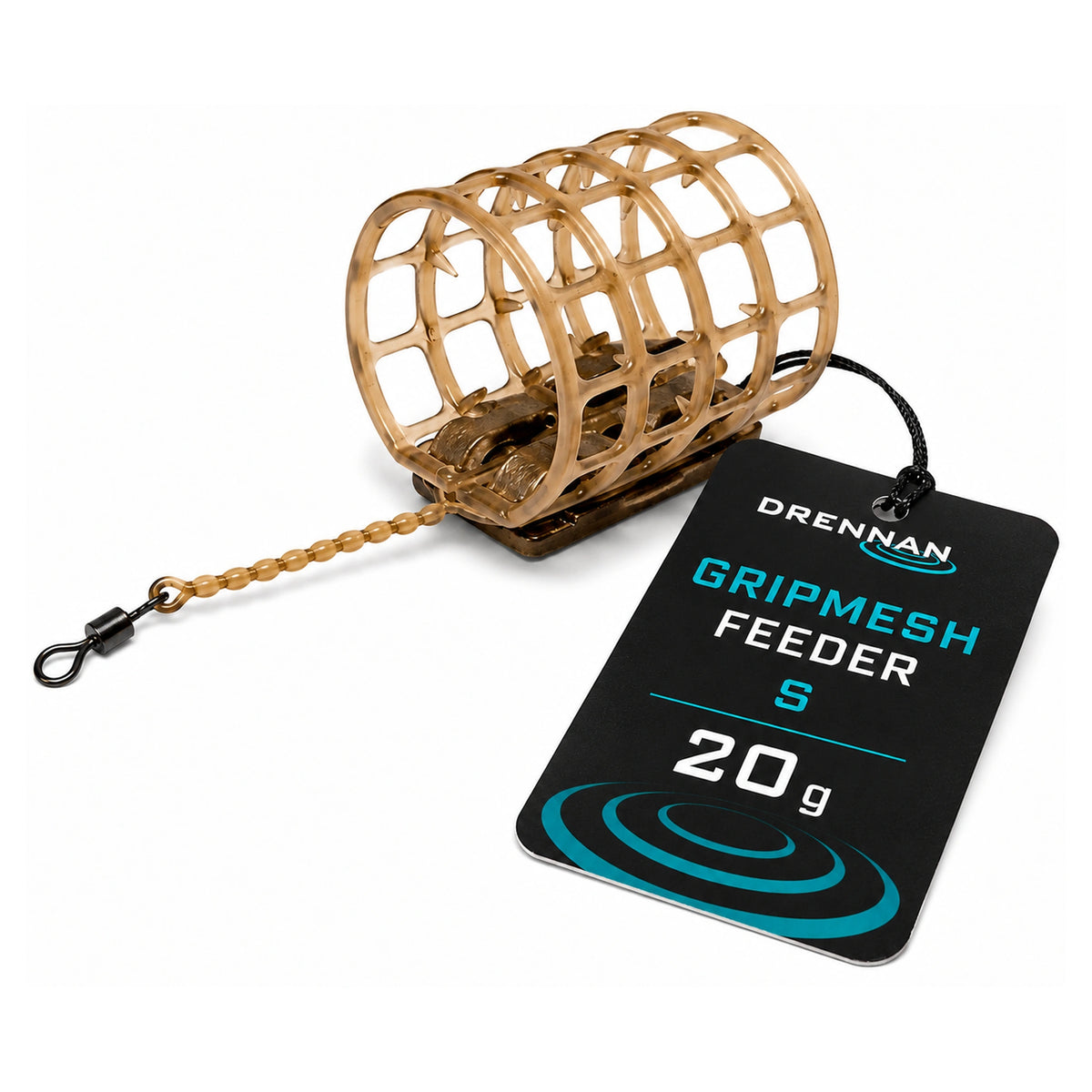 Drennan Gripmesh Feeder Small 20 g voerkorf met Powergum-arm en label