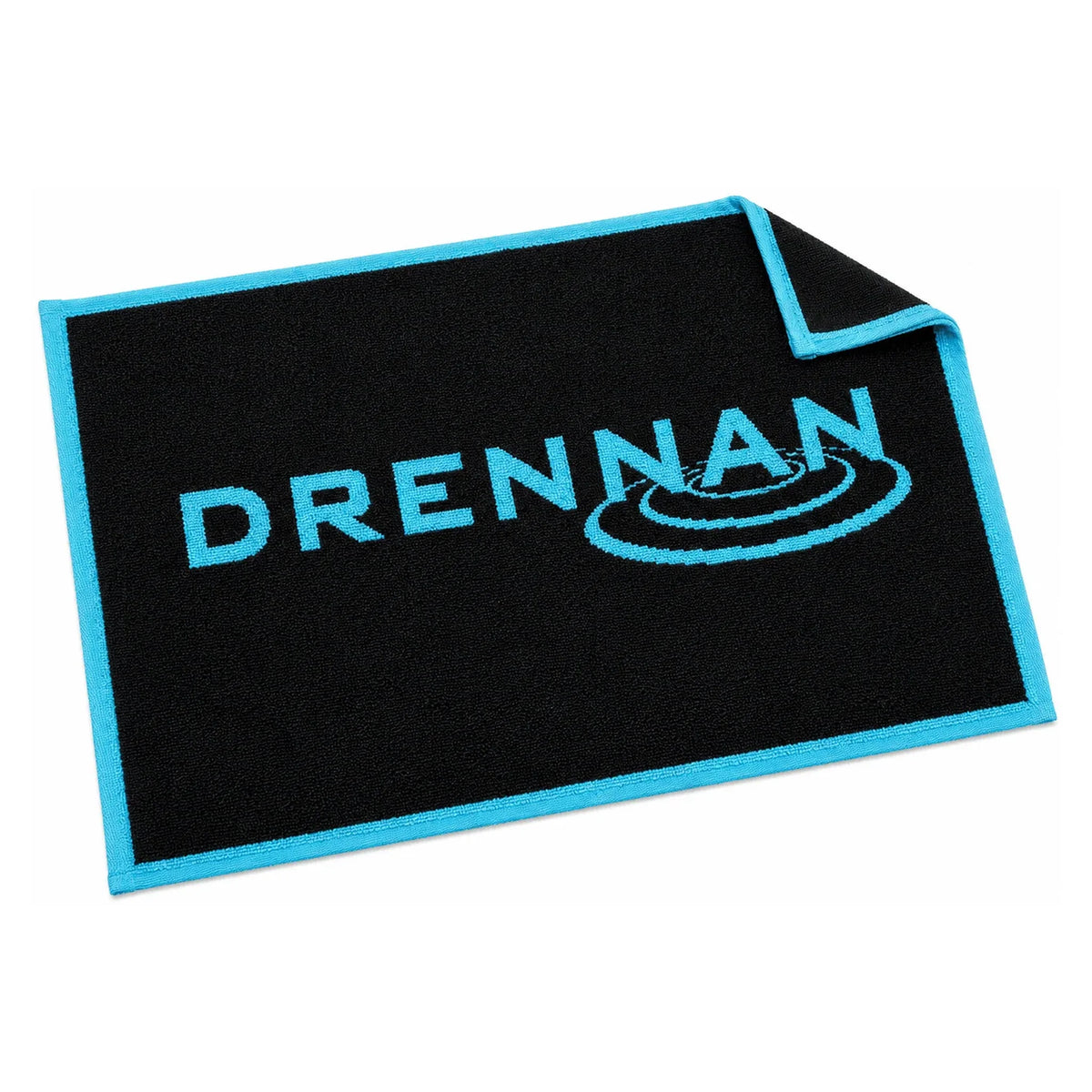 Drennan Hand Towel – schuin gevouwen donkerblauwe handdoek met aqua Drennan-logo