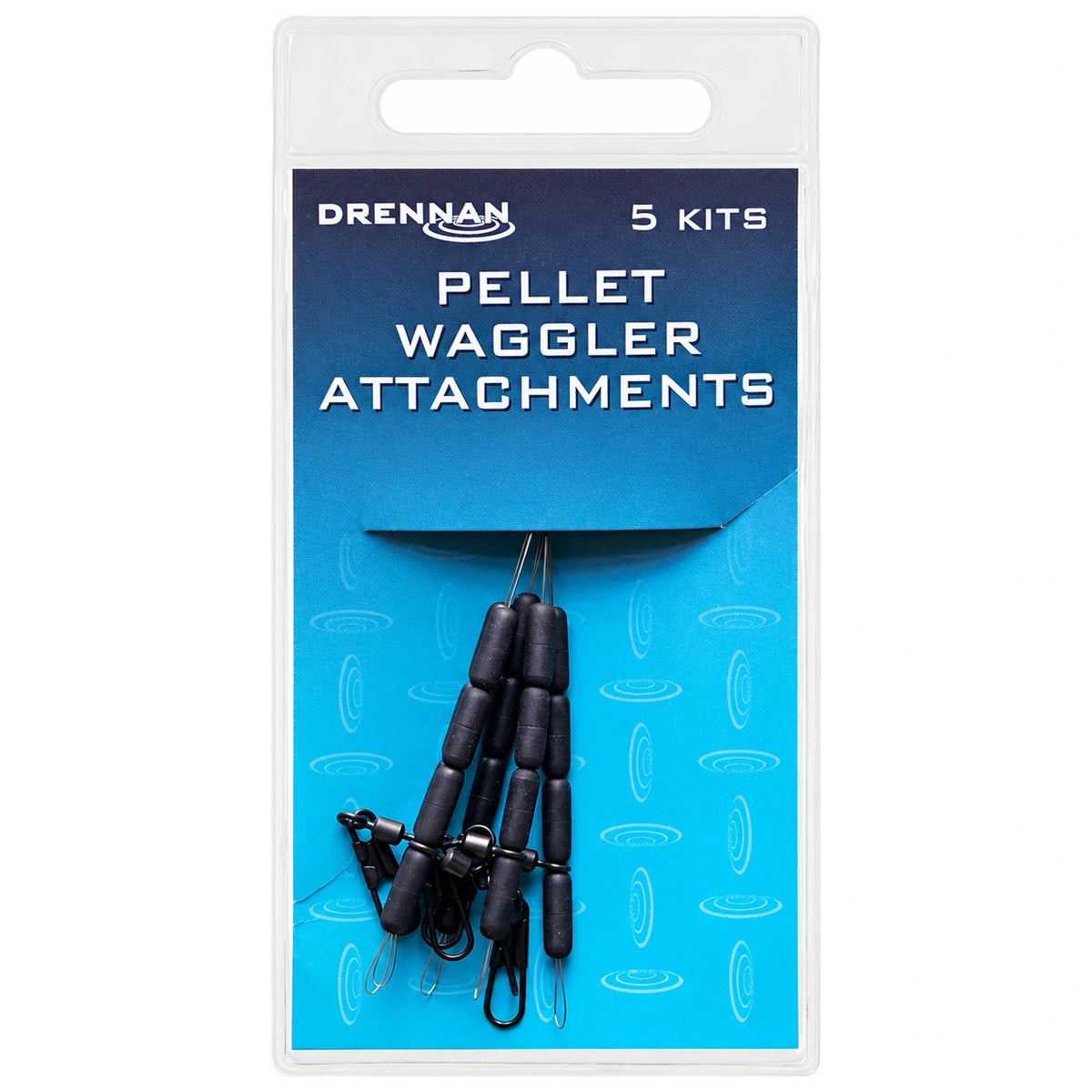 Drennan Pellet Waggler Attachments verpakking met vijf complete bevestigingssets