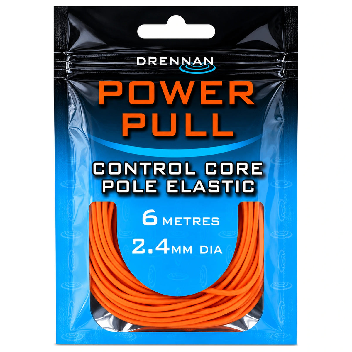 Drennan Power Pull Elastic – verpakking met oranje elastiek van 2.4 mm en 6 meter