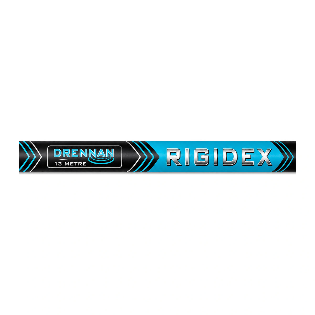 Drennan Rigidex 13 metre vaste hengel met turquoise RIGIDEX-opdruk en Drennan-logo op de blank