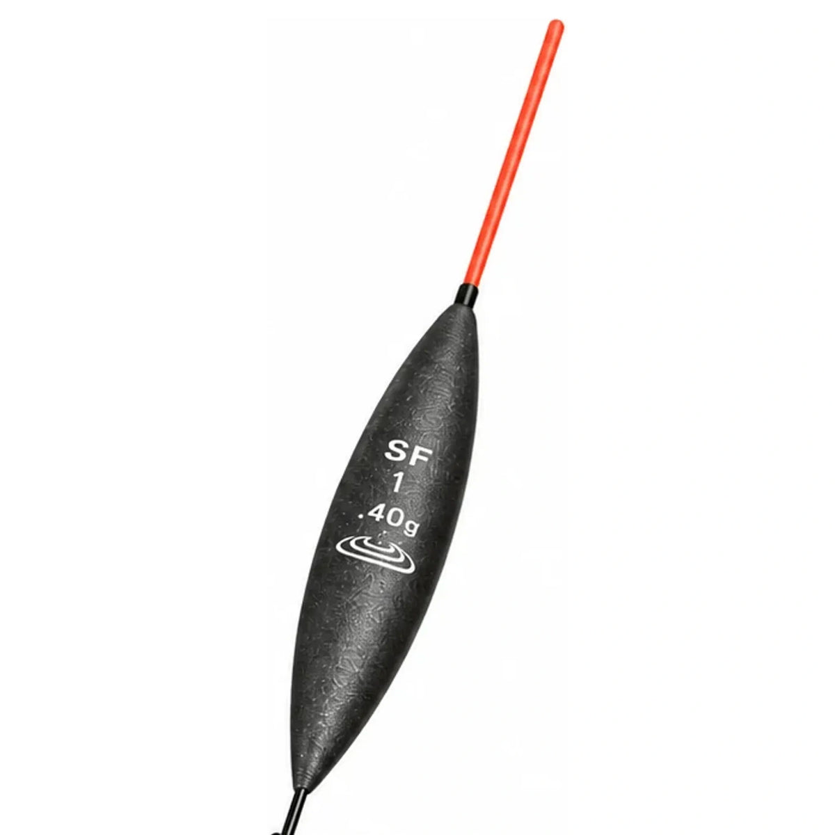 Zwarte Drennan SF1 dobber schuin afgebeeld met rode antenne en opdruk .40 g