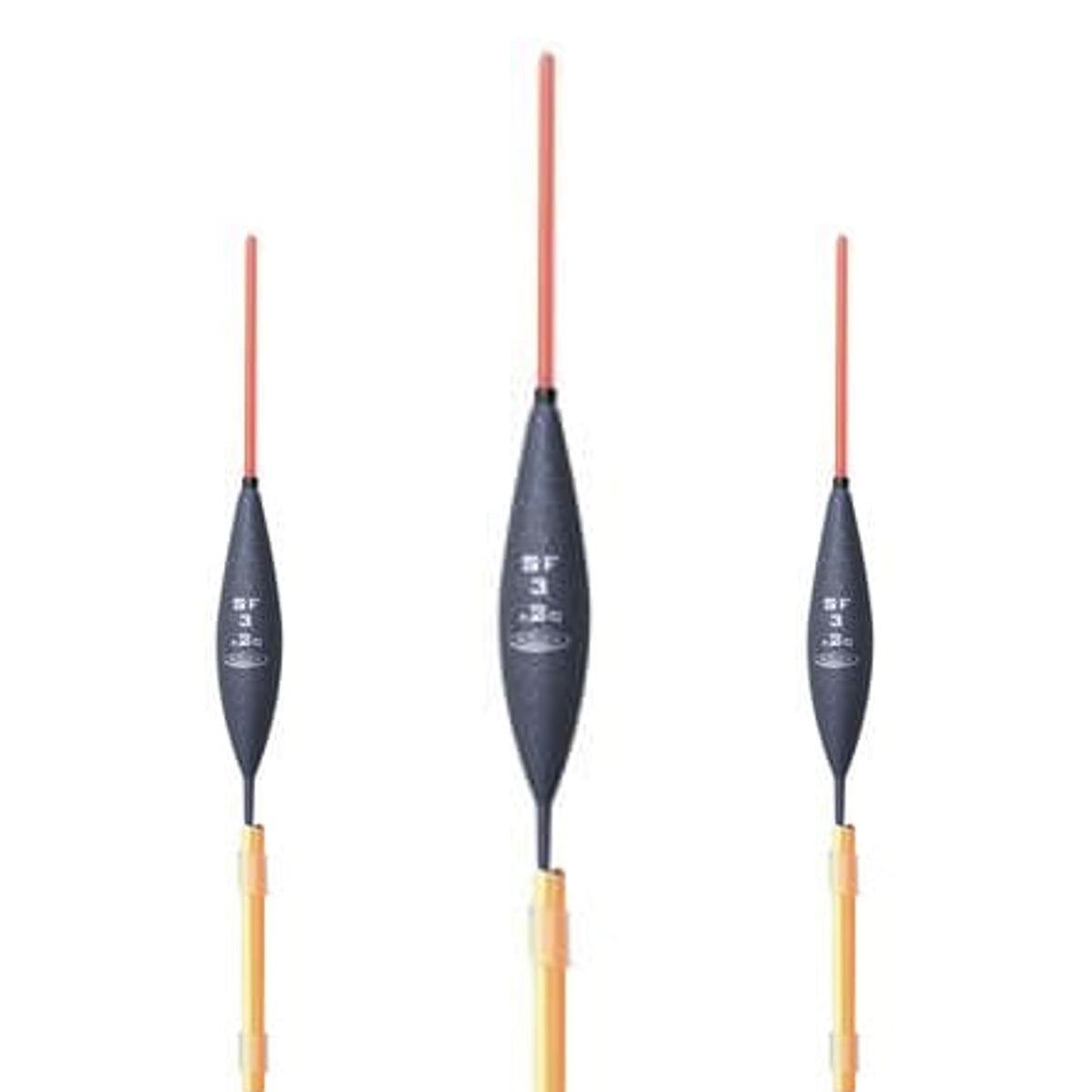 Drennan SF3 0.20g: drie originele dobbers met rode antenne, middelste dobber groter en draagvermogen ongewijzigd