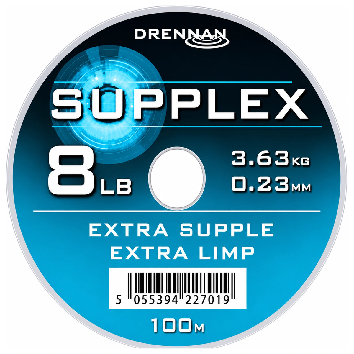 Rond Drennan Supplex-label met 8 lb, 3.63 kg, 0.23 mm en 100 m-opdruk