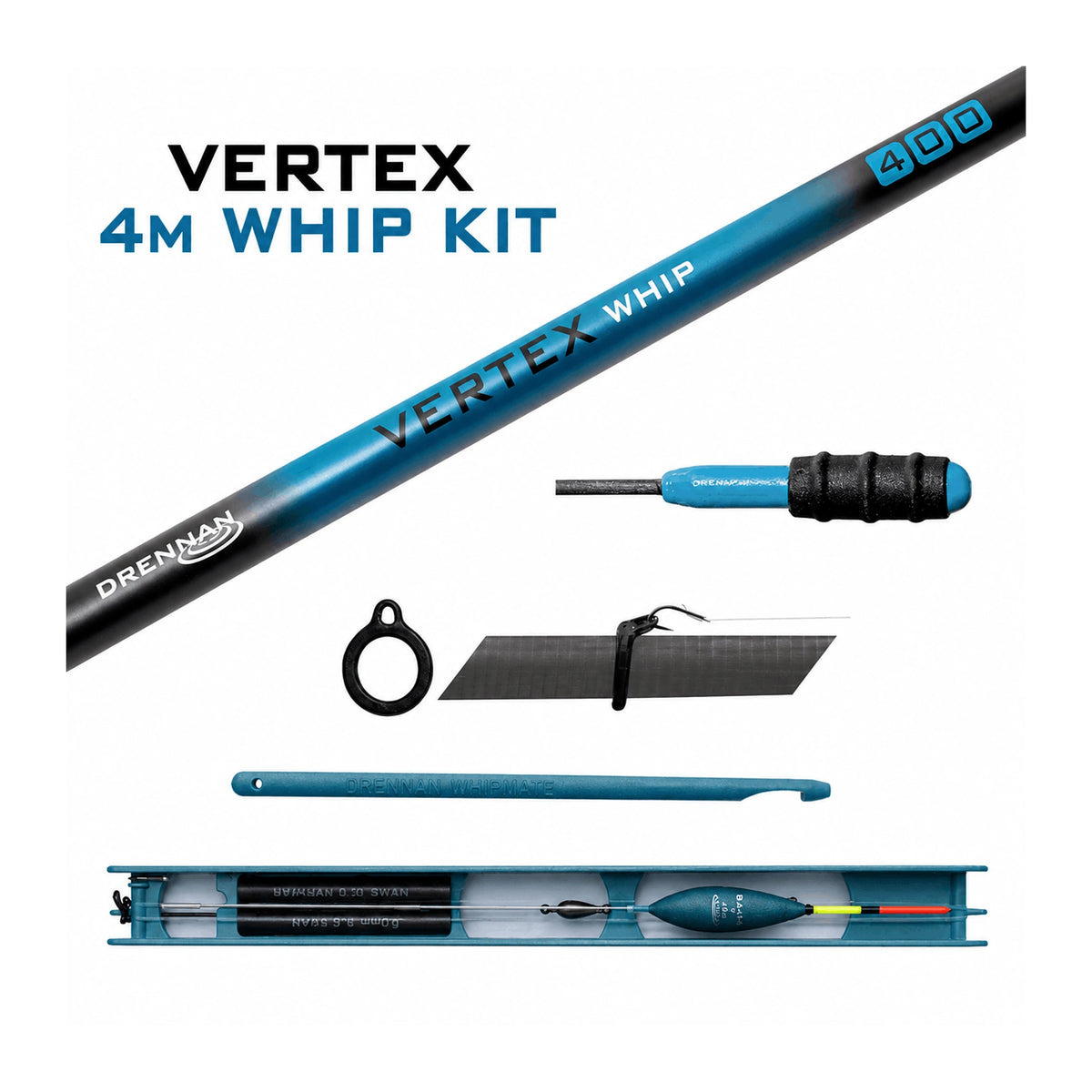 Drennan Vertex Carbon Whip Kit 4m met wiphengel, tuig, Whipmate en bevestigingsaccessoires