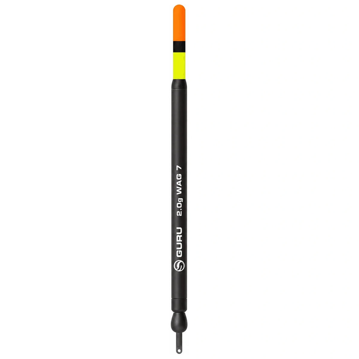 Zwarte wagglerdobber met oranje-gele antenne en witte opdruk GURU 2.0 g WAG 7